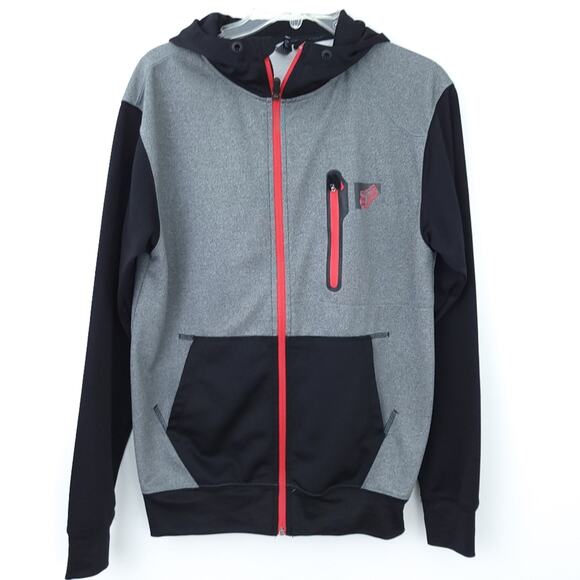 Fox Racing Hoodie Men Small Gray Red Black Colorblock Hooded Zip Up Jacket Coat - Picture 8 of 8